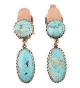 PAIR OF 9CT GOLD & TURQUOISE CLIP-ON PENDANT EARRINGS