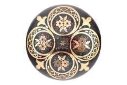 A 19TH CENTURY TORTOISESHELL PIQUE WORK BROOCH PIN