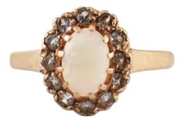 HALLMARKED 9CT GOLD, OPAL & SPINEL CLUSTER RING