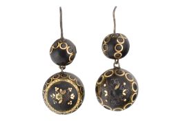 19TH CENTURY TORTOISESHELL PIQUE WORK DROP PENDANT EARRINGS