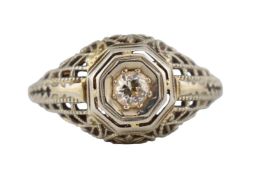 18CT WHITE GOLD & DIAMOND ART DECO CLUSTER RING