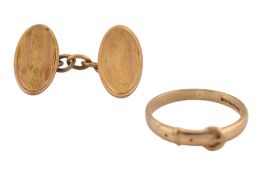 HALLMARKED 9CT GOLD BUCKLE RING & CUFFLINK