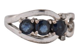 18CT WHITE GOLD & SAPPHIRE THREE STONE RING