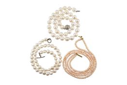 THREE CULTURED PEARL NECKALCES