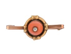 19TH CENTURY VICTORIAN GOLD CORAL & DIAMOND BROOCH