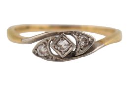 ART DECO 18CT GOLD & DIAMOND THREE STONE RING