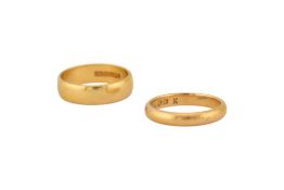 TWO HALLMARKED 22CT GOLD BAND RINGS