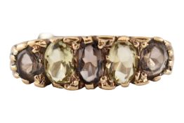 GOLD SMOKY QUARTZ & CITRINE FIVE STONE RING