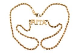 GOLD RITA NAME ID PENDANT NECKLACE