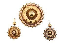 19TH CENTURY VICTORIAN GOLD BROOCH & EARRINGS SUITE