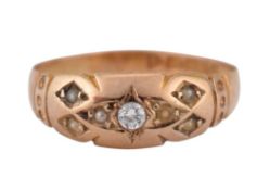 EDWARDIAN HALLMARKED 15CT GOLD & DIAMOND RING