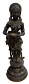 LARGE INDIAN BRONZE LAKSHMI FEMALE DEITY FIGURE 印度拉克希米铜像