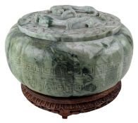 LARGE CHINESE SOAPSTONE BOWL WITH COVER 滑石螭龙纹盒