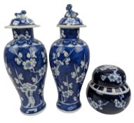 PAIR OF 19TH CENTURY QING DYNASTY BLUE & WHITE VASES 清 青花并梅瓶一对