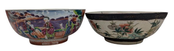 QING QIANLONG PERIOD EXPORT FAMILLE ROSE 'MADARIN PALETTE' BOWL 清乾隆外销粉彩`大盌