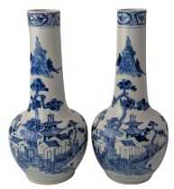 PAIR OF 19TH CENTURY QING DYNASTY BLUE & WHITE VASES 19世纪 康熙款 青花人物山水瓶一对