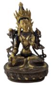 EARLY 20TH CETNTURY SINO TIBETAN BRONZE FIGURE OF SEATED TARA 白度母坐像