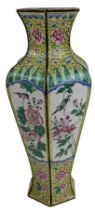 20TH CENTURY CHINESE BRONZE BASE ENAMELLED VASE 20世纪 铜胎珐琅彩六棱瓶