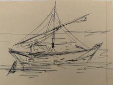 JAMINI ROY (1887-1972) - UNTITLED INK PEN ON PAPER SKETCH DRAWING OF BOAT