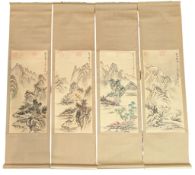 CASED SET OF FOUR CHINESE L SCROLL PAINTINGS 四季立轴四条屏