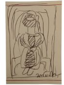 JAMINI ROY (1887-1972) - UNTITLED BROWN INK PEN ON PAPER SKETCH OF DIETY FIGURE