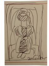 JAMINI ROY (1887-1972) - UNTITLED BROWN INK PEN ON PAPER SKETCH OF DIETY FIGURE