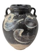 CHINESE LUSHAN PHOSPHATIC SPLASH GLAZED STONEWARE JAR 唐 鲁山黑釉蓝斑壶