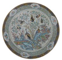 LARGE 19TH CENTURY QING DYNASTY FAMILLE VERTE CHARGER 清中期 广彩花鸟大盘