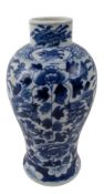 SMALL 19TH CENTURY QING DYNASTY BLUE & WHITE VASE 清 青花龙穿牡丹小瓶