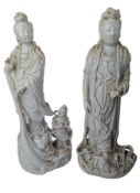 TWO LATE QING DYNASTY BLANC DE CHINE FIGURES OF GUANYIN 清末民初 德化观音立像