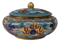 20TH CENTURY CHINESE CHAMPLEVE CLOISONNE ENAMEL LIDDED POT 20世纪掐丝珐琅盒子o