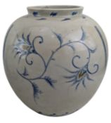 KOREAN JOSEON DYNASTY BLUE & WHITE CERAMIC EARTHENWARE JAR