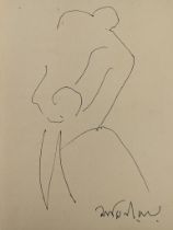 JAMINI ROY (1887-1972) - UNTITLED INK PEN ON PAPER SKETCH OF FIGURE