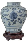 MING DYNASTY BLUE AND WHITE CERAMIC JAR 明 青花缠枝莲罐
