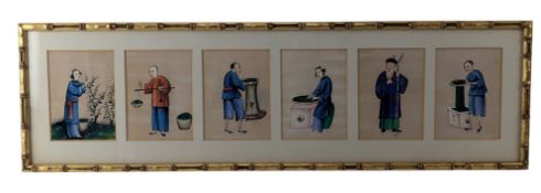 PAIR OF QING DYNASTY ‘TEA PRODUCTION' ’PAINTINGS ON RICE PAPER 清 外销米纸图