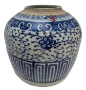 QING DYNASTY BLUE & WHITE PROCELAIN GINGER JAR 清 青花花卉罐
