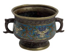 QING DYNASTY OR LATER CLOISONNE ENAMEL CENSER 清 掐丝珐琅彩双耳香炉