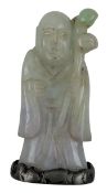 CHINESE LAVENDER & GREEN JADE CARVING OF SHOULAO ON A METAL PLINTH 玉 寿星