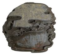 LARGE CHINESE FOSSIL INKSTONE DECORATED WITH RELIEF DRAGON 三叶虫化石砚台