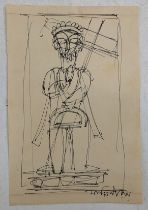 JAMINI ROY (1887-1972) - UNTITLED INK PEN ON PAPER SKETCH DRAWING OF DIETY FIGURE