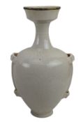 CHINESE DINGYAO CARVED WITH LOTUS BLOSSOM TWIN HANDLED VASE 定窑刻花瓶