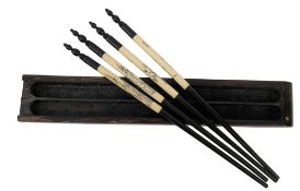 CASED LATE QING DYNASTY / REPUBLICAN BONE INLAID CHOPSTICKS 木镶骨筷子一套