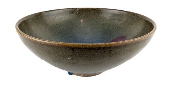 POSSIBLY YUAN JUN WARE PURPLE SPLASHED POTTERY BOWL 钧窑碗蓝釉紫斑盌
