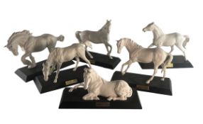 SIX VINTAGE BESWICK & ROYAL DOULTON WHITE MATT PORCELAIN HORSES FIGURES ON PLINTHS