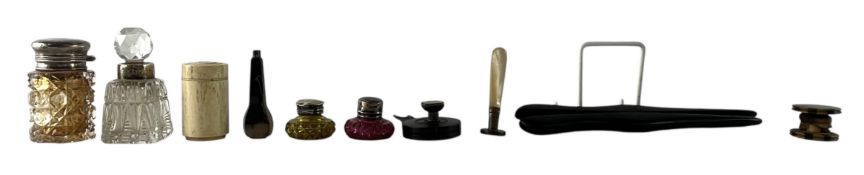 COLLECTION OF LADIES CURIOS, TO INCLUDE SILVER LIDDED BOTTLES, SEAL & MORE