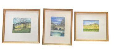 LOCAL BATH INTEREST - FIONA KEMP - THREE WATERCOLOUR PAINTINGS OF BATH