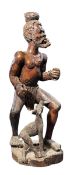 TRIBAL AFRICAN CARVED HARDWOOD SCULPTURE OF SHEPHERD WITH LAMB