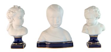 THREE LIMOGES PARIAN WARE BUSTS ON BLUE/GILT PLINTHS