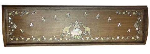 A 20TH CENTURY MAHOGANY INLAID INDIAN INSPIRED SERVING TRAY