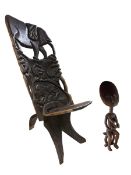 20TH CENTURY TRIBAL AFRICAN BIRTHING CHAIR & ASHANTI DOLL